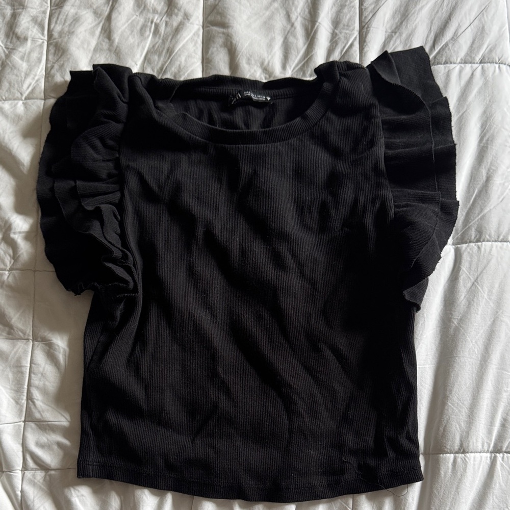 Zara Black Ruffle Sleeve Blouse
